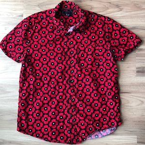 Retro red floral print button up